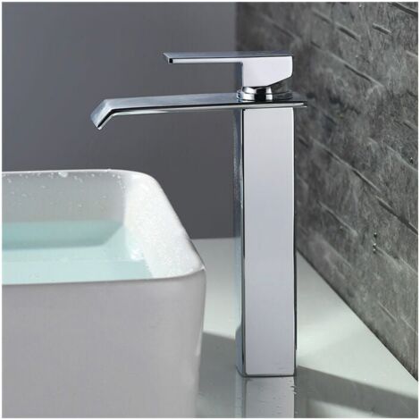 Rubinetto per bagno a cascata Miscelatore per lavabo con bocca alta Rubinetti per lavabo cromati Design moderno