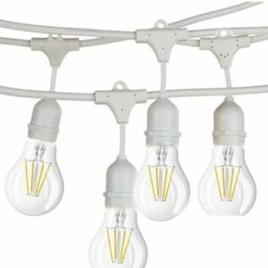 MAKA Catena Luminosa Esterno LED E27, 10M/15M Cavo Bianco/Nero, IP54, Prolungabile fino a 1000W/1500W per Giardino, Feste, Patio – Bianco – 10 Metri