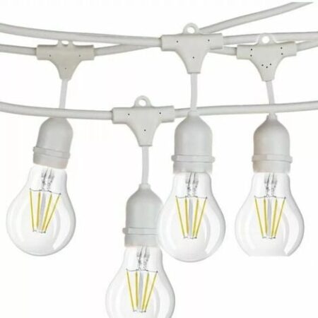 MAKA Catena Luminosa Esterno LED E27, 10M/15M Cavo Bianco/Nero, IP54, Prolungabile fino a 1000W/1500W per Giardino, Feste, Patio - Bianco - 10 Metri