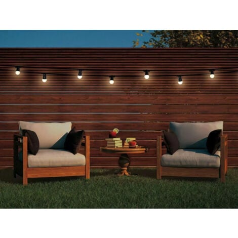 MAKA Catena Luminosa Esterno LED E27, 10M/15M Cavo Bianco/Nero, IP54, Prolungabile fino a 1000W/1500W per Giardino, Feste, Patio - Bianco - 10 Metri