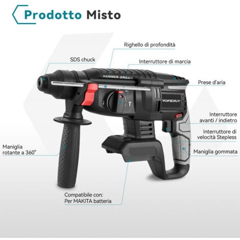 Martello tassellatore 26 mm Perforatori tassellatori SDS con 2 batteria+ 10 Accessorio