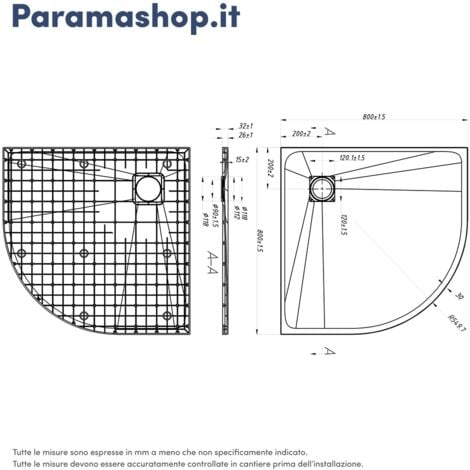 Piatto Doccia Semicircolare 80x80 cm Colore Bianco Effetto Pietra Tagliabile e Antiscivolo Altezza 2,6cm Mod. Samos