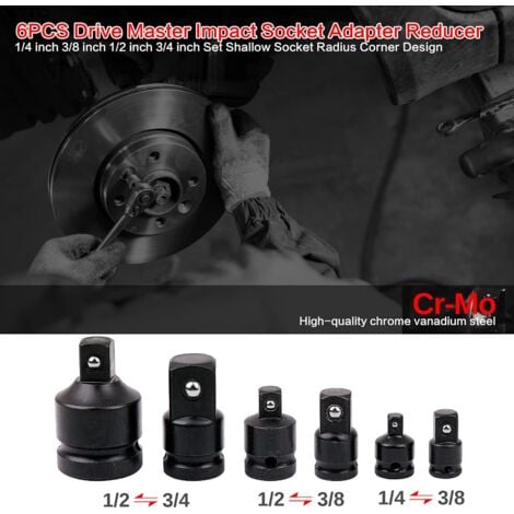 Set di 6 adattatori riduttori per chiavi a bussola da 1/4", 3/8", 1/2", 3/4"