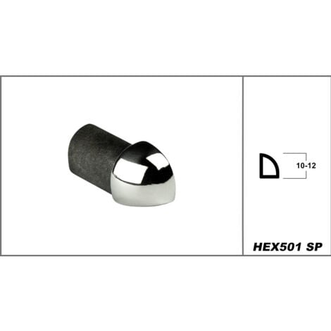Pezzo d'angolo Profilo a quarto di cerchio Acciaio inossidabile HEXIM 10-12mm HEX501: 12 mm, Argento lucido SP