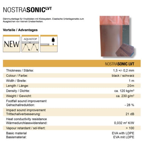 Isolamento dal rumore d'impatto con barriera al vapore - adatto a pavimenti, 1,5 mm NostraSonic: 40 metri quadrati, 1.5 mm