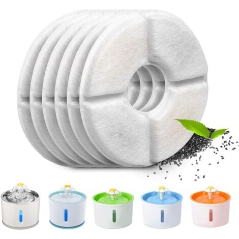 Confezione da 6 filtri automatici per fontana per gatti, con resina e carbone attivo, filtro per acqua di ricambio per gatti e cani (rotondo).