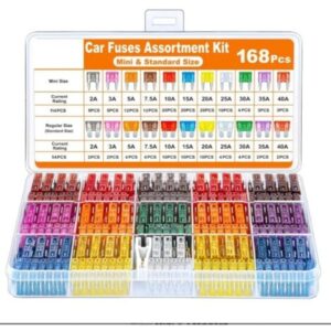 Set di fusibili per auto da 168 pezzi – per fusibili per auto/camion/camper/camion/moto (2A 3A 5A 7.5A 10A 15A 20A 25A 30A 35A 40A) – Fusibili per mini auto e fusibili per auto standard