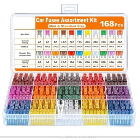 Set di fusibili per auto da 168 pezzi - per fusibili per auto/camion/camper/camion/moto (2A 3A 5A 7.5A 10A 15A 20A 25A 30A 35A 40A) - Fusibili per mini auto e fusibili per auto standard