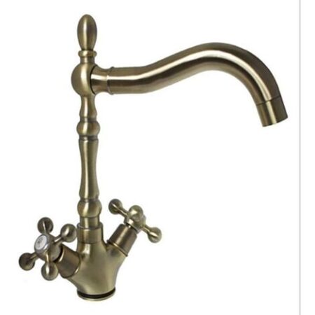 RUBINETTO LAVELLO CUCINA CANNA ALTA ANTICO MISCELATORE LAVANDINO OTTONE JH-1694