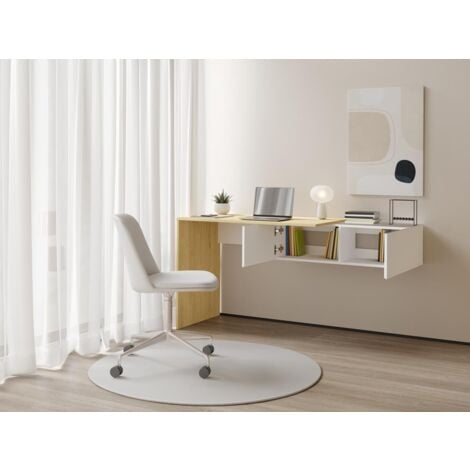 Scrivania consolle sospesa con 2 armadietti Naturale e Bianco - MOLAWA