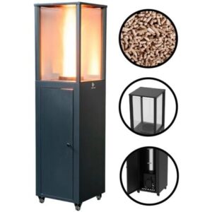Stufa a Pellet Exterior Kekai Capri 35,5×35,5×137 cm Potenza 17200 W e Superficie Riscaldabile di 12,5 m2  Accensione Rapida  Ruote