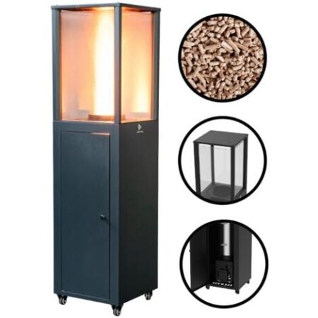 Stufa a Pellet Exterior Kekai Capri 35,5x35,5x137 cm Potenza 17200 W e Superficie Riscaldabile di 12,5 m2  Accensione Rapida  Ruote