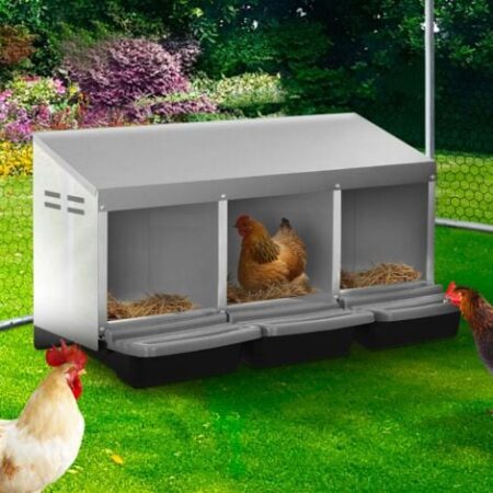Conigliera per galline con 3 postazioni di nidificazione Cassetta di nidificazione in metallo con base
