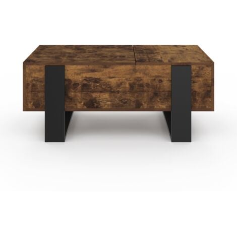 Mesa de centro PHOENIX con 2 tableros elevables en madera envejecida y negro