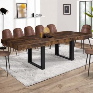 Mesa de comedor extensible PHOENIX 6-12 personas Madera envejecida y negra 200-300 cm