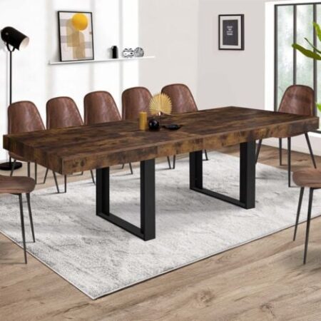 Mesa de comedor extensible PHOENIX 6-12 personas Madera envejecida y negra 200-300 cm