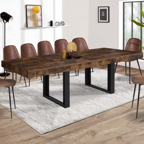 Mesa de comedor extensible PHOENIX 6-12 personas Madera envejecida y negra 200-300 cm