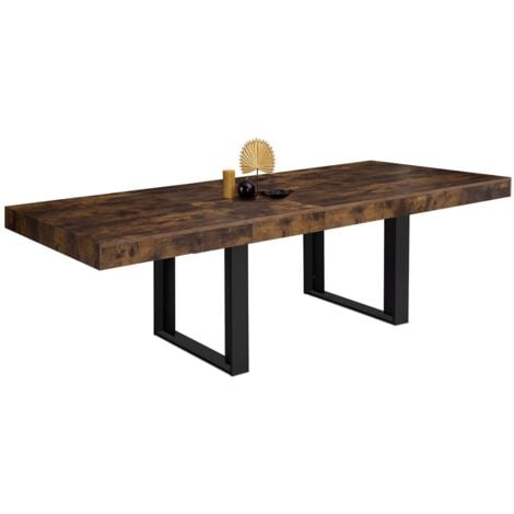 Mesa de comedor extensible PHOENIX 6-12 personas Madera envejecida y negra 200-300 cm