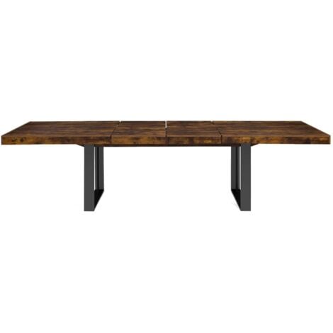 Mesa de comedor extensible PHOENIX 6-12 personas Madera envejecida y negra 200-300 cm