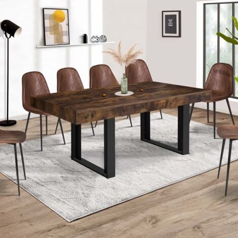 Mesa de comedor extensible PHOENIX 6-12 personas Madera envejecida y negra 200-300 cm