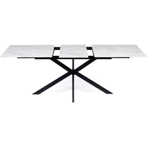 Tavolo da pranzo rettangolare allungabile per 6-10 persone ALASKA con effetto marmo bianco e gamba a ragno in metallo 160-200 cm