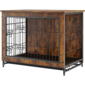 Mophorn 32″ Trasportino per cani in legno con doppie porte, tavolino resistente con vassoio rimovibile, cuccia moderna per interni per cani fino a 45 libbre, marrone rustico