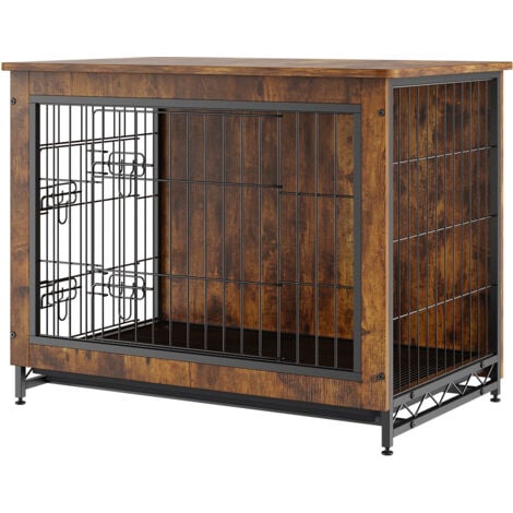 Mophorn 32" Trasportino per cani in legno con doppie porte, tavolino resistente con vassoio rimovibile, cuccia moderna per interni per cani fino a 45 libbre, marrone rustico