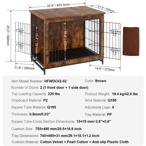 Mophorn 32" Trasportino per cani in legno con doppie porte, tavolino resistente con vassoio rimovibile, cuccia moderna per interni per cani fino a 45 libbre, marrone rustico