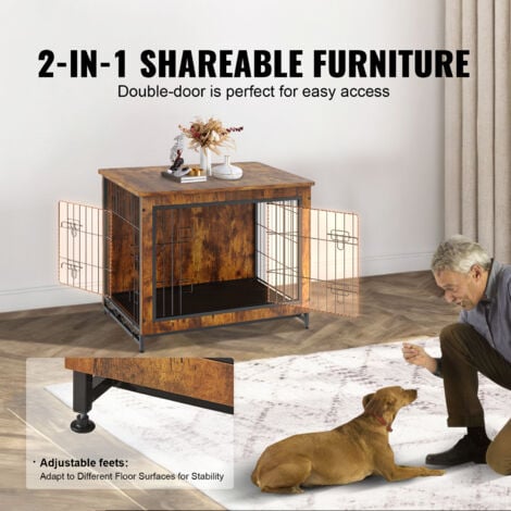 Mophorn 32" Trasportino per cani in legno con doppie porte, tavolino resistente con vassoio rimovibile, cuccia moderna per interni per cani fino a 45 libbre, marrone rustico