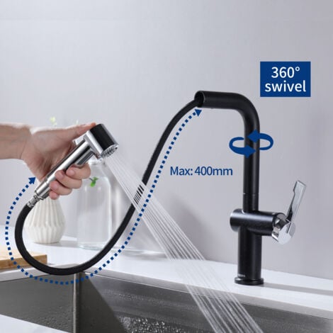 CECIPA 2 en 1 Lavelli da Cucina Trafilatura in Acciaio Inox 50 x 45 x 18.5 cm, Senza distributore di sapone + Rubinetto Cucina Estraibile Colore Misto(Nero + Galvanico)