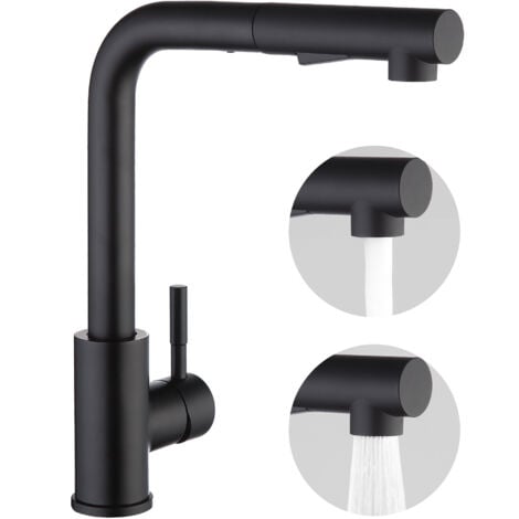 Nero Rubinetto da Cucina in Acciaio Inossidabile, Rubinetto da Cucina Tirabile, Girevole a 360o, Acqua Calda e Fredda Regolabile