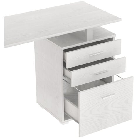 Scrivania Cassettiera Tavolo Porta Pc Computer Acciaio Legno Bianco Frassinato