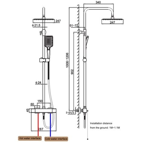 DETBOM Colonna Doccia Termostatica Sistema Doccia Nero Set Doccia Regolabile in Altezza con Miscelatore Termostatico per Bagno Soffione Doccia a Pioggia Quadrato