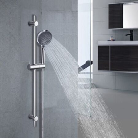 DETBOM Barra Doccia con Doccetta Manuale con Supporto per Soffione Doccia a 3 Getti e Tubo Flessibile Set Doccia Regolabile Sistema Doccia in Acciaio Inox Cromato