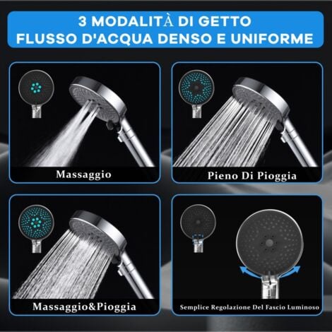 DETBOM Barra Doccia con Doccetta Manuale con Supporto per Soffione Doccia a 3 Getti e Tubo Flessibile Set Doccia Regolabile Sistema Doccia in Acciaio Inox Cromato
