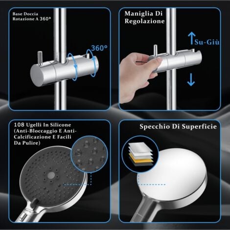 DETBOM Barra Doccia con Doccetta Manuale con Supporto per Soffione Doccia a 3 Getti e Tubo Flessibile Set Doccia Regolabile Sistema Doccia in Acciaio Inox Cromato