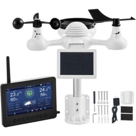 Mophorn Stazione Meteorologica Wireless 7 in 1 con Wi-Fi, Display TFT Colorato 158 mm, Sensore Esterno Alimentato a Energia Solare, Include Temperatura Umidita Velocita Direzione Vento Precipitazioni