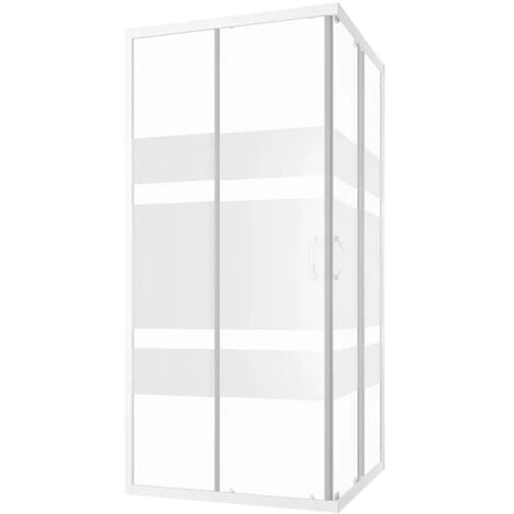 Box Doccia Scorrevole 80x80 cm Profili in Alluminio Bianco Vetro 4mm Serigrafato h185 - Reversibile Mod. Grenada