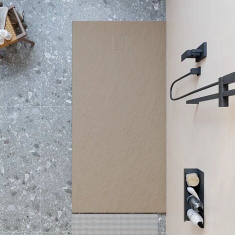 Piatto Doccia Rettangolare 90x160 cm in SMC Colore Marrone Effetto Pietra Tagliabile e Antiscivolo Altezza 2,6cm Mod. Samos