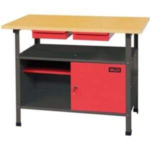 banco da lavoro valex in legno e acciaio con 2 cassetti e anta richiudibile 120x60x85 cm