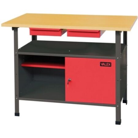 banco da lavoro valex in legno e acciaio con 2 cassetti e anta richiudibile 120x60x85 cm