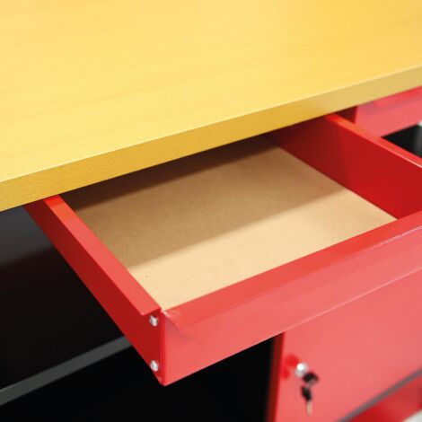 banco da lavoro valex in legno e acciaio con 2 cassetti e anta richiudibile 120x60x85 cm