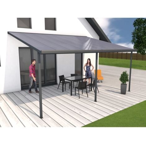 pergola da esterno "patio" in alluminio antracite e policarbonato opale, 5x3 metri
