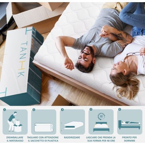 TANHK Materasso memory foam doppio strato 140x190, 20cm, Morbido, Anallergico, Sfoderabile, Made in Italy