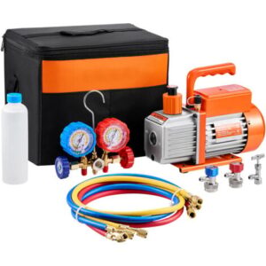 Mophorn Pompa per vuoto 3,5 CFM AC, palette rotanti monostadio, set di manometri per R134a R12 R22 R502a, kit di refrigerazione HVAC con tubi flessibili