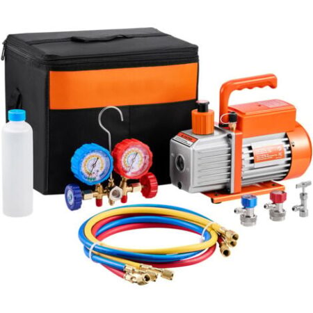 Mophorn Pompa per vuoto 3,5 CFM AC, palette rotanti monostadio, set di manometri per R134a R12 R22 R502a, kit di refrigerazione HVAC con tubi flessibili