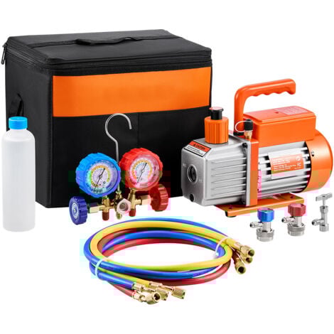 Mophorn Pompa per vuoto 3,5 CFM AC, palette rotanti monostadio, set di manometri per R134a R12 R22 R502a, kit di refrigerazione HVAC con tubi flessibili
