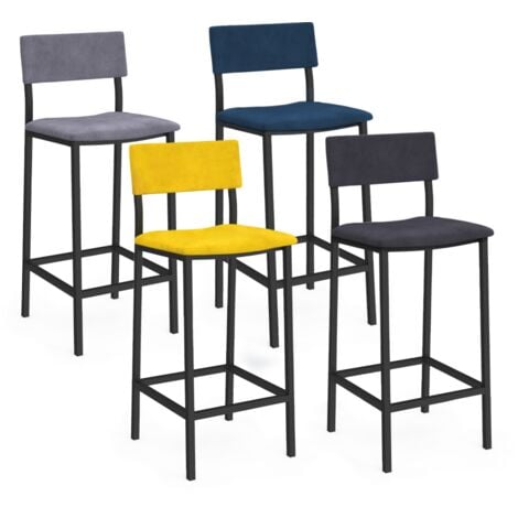 Set di 4 sgabelli da bar AUBIN con schienale sedia da cucina in velluto misto colore blu, grigio chiaro, grigio scuro, giallo