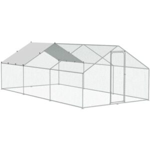 Mophorn Grande pollaio in metallo, 9,8×19,3×6,5 piedi Walk-in Run per cortile con copertura, pollaio con tetto a guglia, serratura di sicurezza per esterni, cortile, fattoria, recinto per pollame