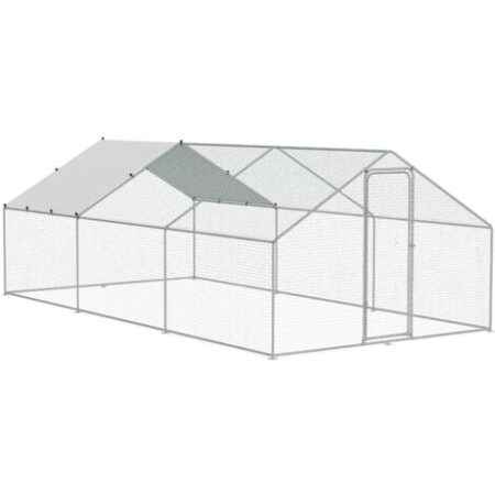 Mophorn Grande pollaio in metallo, 9,8x19,3x6,5 piedi Walk-in Run per cortile con copertura, pollaio con tetto a guglia, serratura di sicurezza per esterni, cortile, fattoria, recinto per pollame